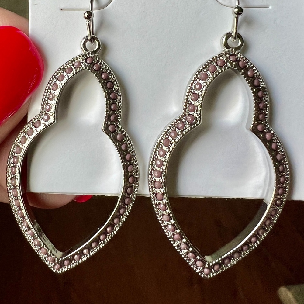 NEW MARLYN SCHIFF Theresa Pave Open Shape Drop Earrings in Plum/Silver